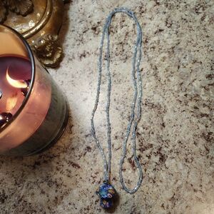 Elegant Blue Beaded Necklace with Owl Charm